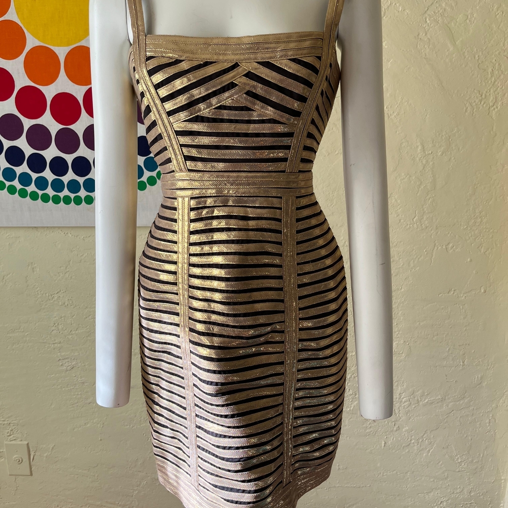 BCBGMaxAzria Metallic Gold and Black Mini Dress